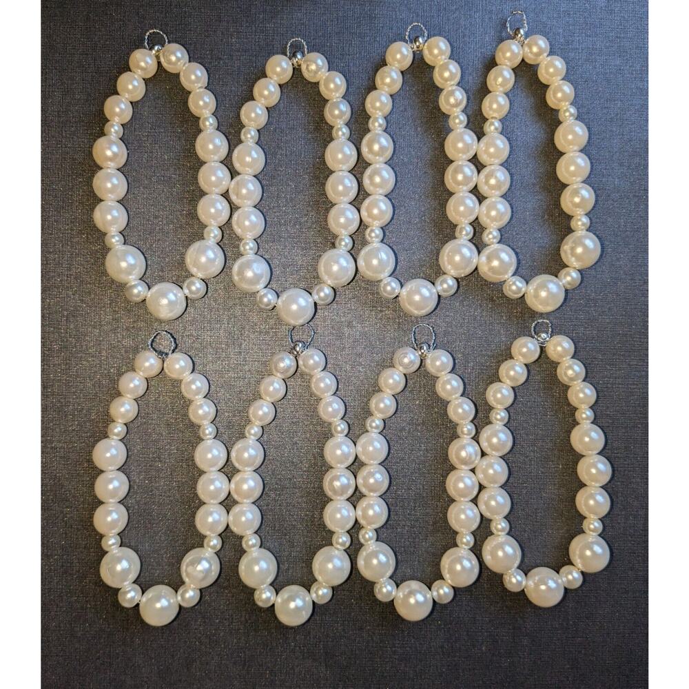 Set of 8 Handmade Pearl Christmas Ornaments Classic Vintage Style w/ Cute Box